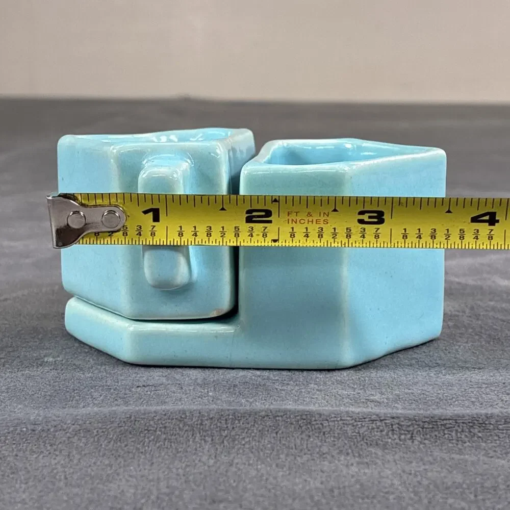 Vintage Caifornia Tudor Pottery Turquoise Nesting Creamer /Open Sugar Tray Set